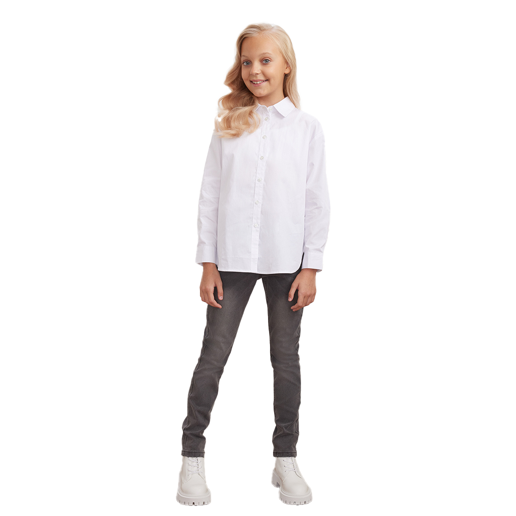 Girls' Long Sleeve White Cotton Shirt  Regular Fit School Uniform