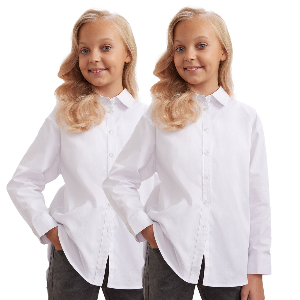 Girls' Long Sleeve White Cotton Shirt  Regular Fit School Uniform