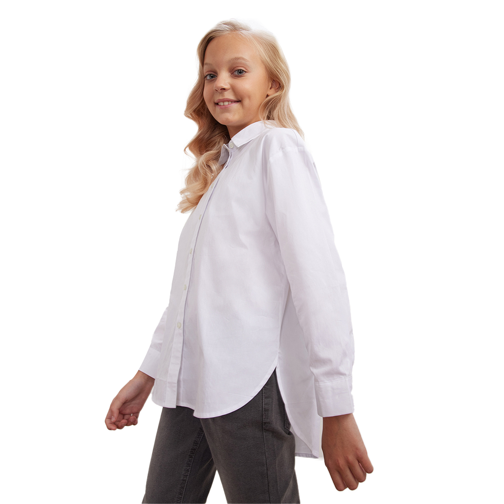 Girls' Long Sleeve White Cotton Shirt  Regular Fit School Uniform