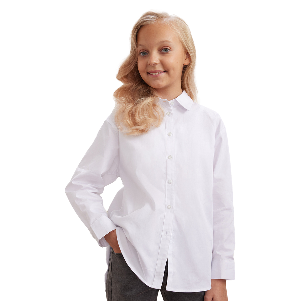 Girls' Long Sleeve White Cotton Shirt  Regular Fit School Uniform