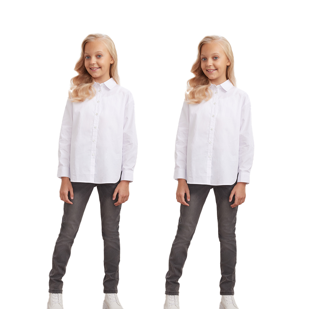 Girls' Long Sleeve White Cotton Shirt  Regular Fit School Uniform