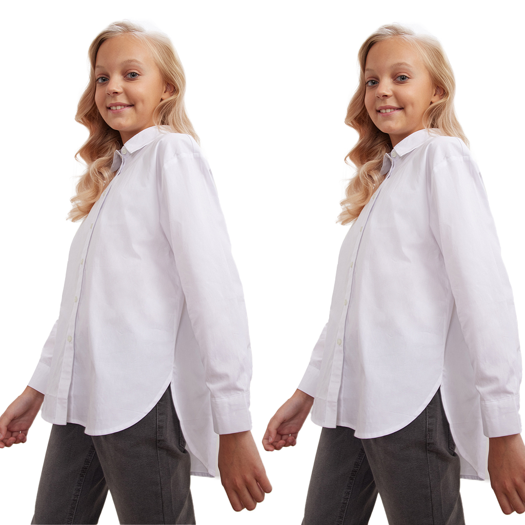 Girls' Long Sleeve White Cotton Shirt  Regular Fit School Uniform