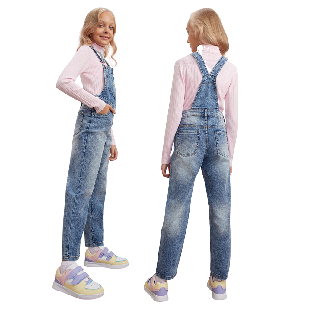 Girls Denim Dungaree Full Length Jeans 6-12 Years Fashion Jumpsuit