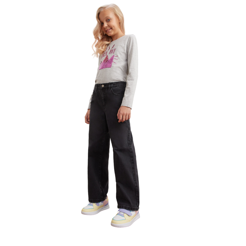 Girls Wide Leg Trendy Casual Relaxed Fit Jeans for Age 7 -12 Years.