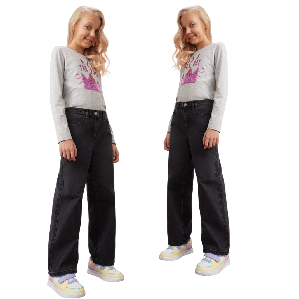 Girls Wide Leg Trendy Casual Relaxed Fit Jeans for Age 7 -12 Years.