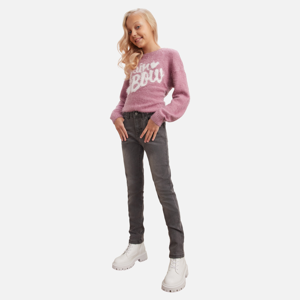 Girls' Regular Stylish Grey Fashion Fit Denim Jeans Stretch Trousers