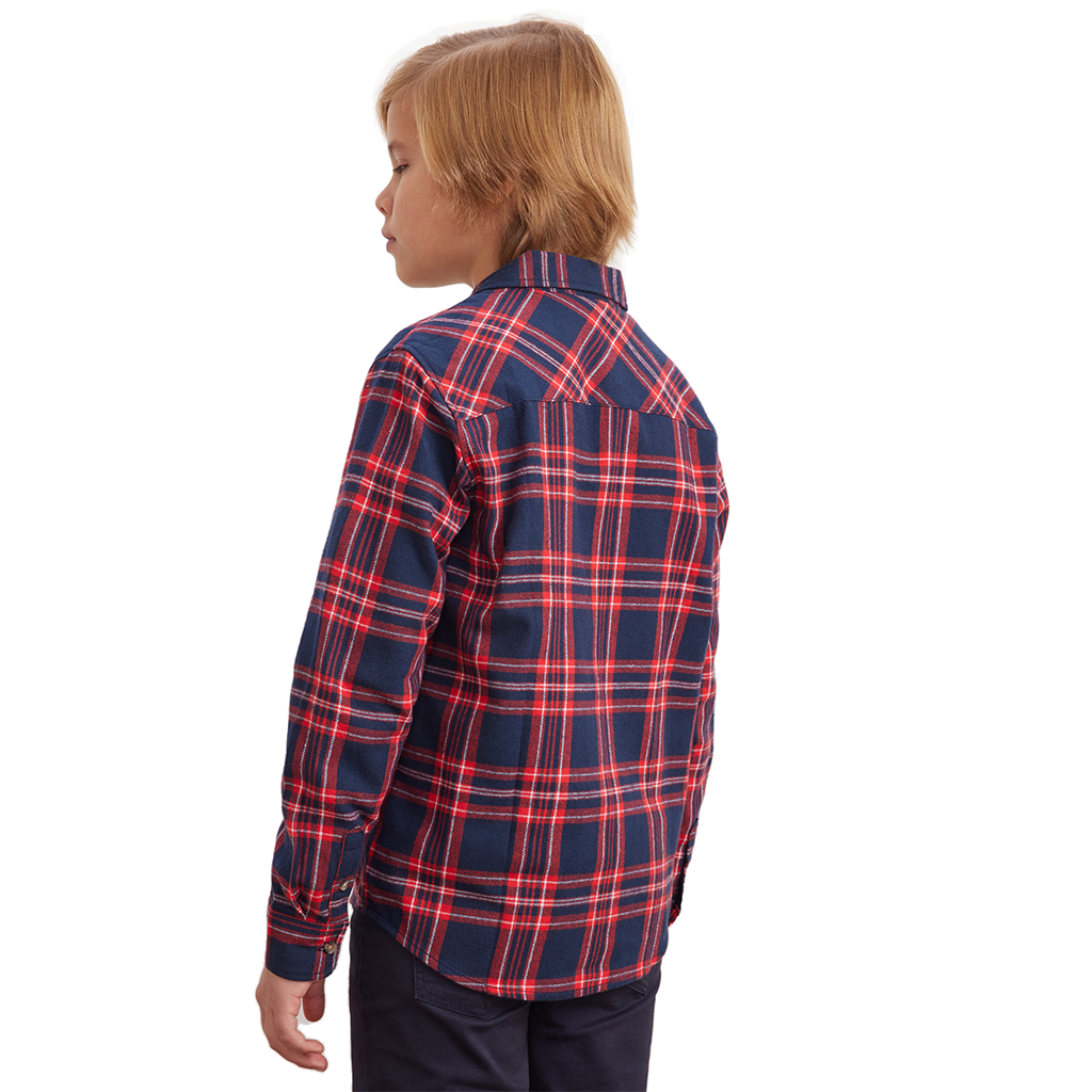 Boys' Brushed Red and Navy Check Long Sleeve Cotton Flannel Casual Shirts