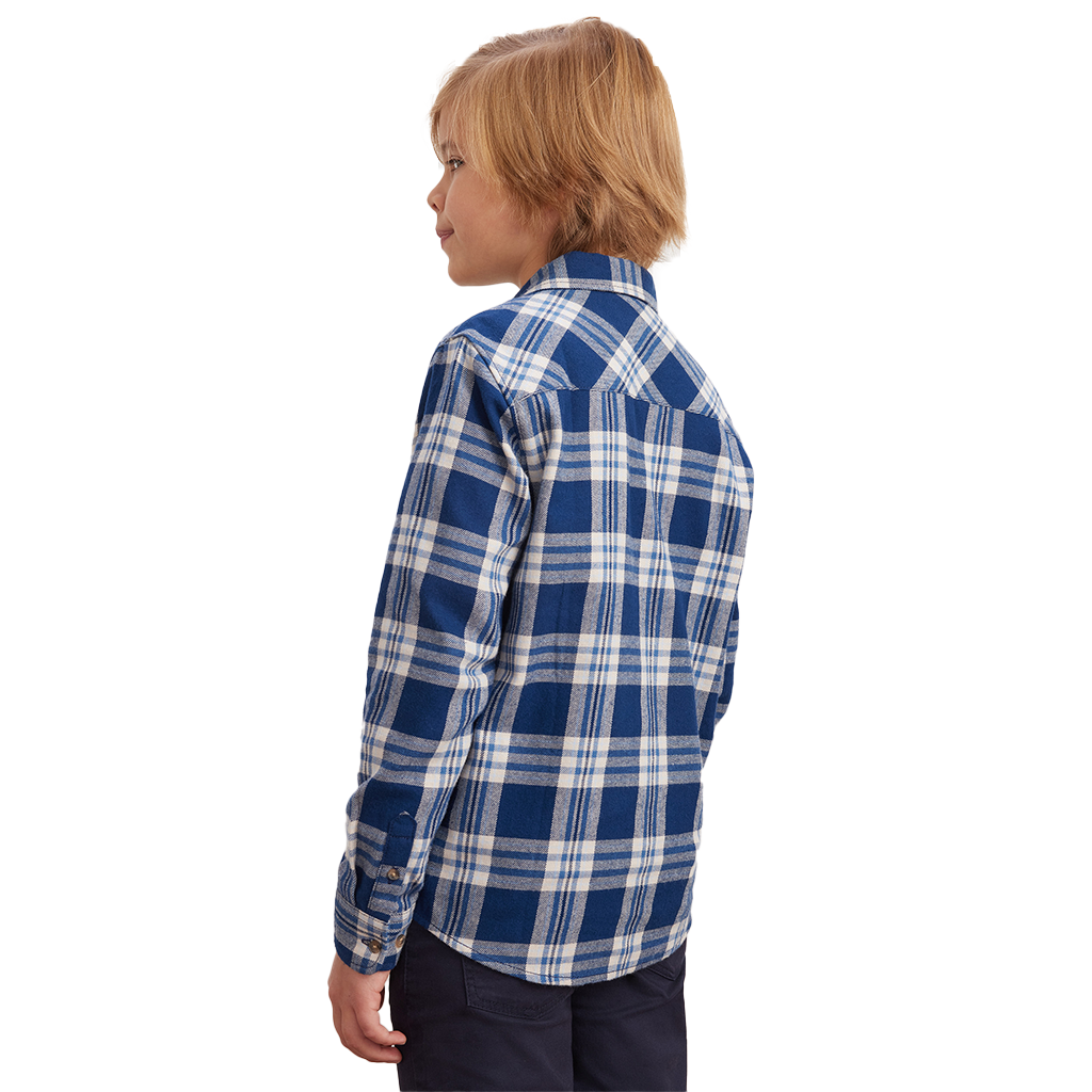 Boys' Brushed Blue Check Long Sleeve Cotton Plaid Shirts Blue Check