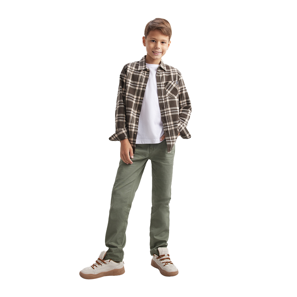 Boys Cotton Flannel Long Sleeve Casual Shirts Brushed Grey Check