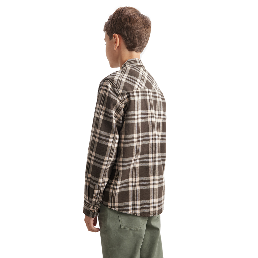 Boys Cotton Flannel Long Sleeve Casual Shirts Brushed Grey Check