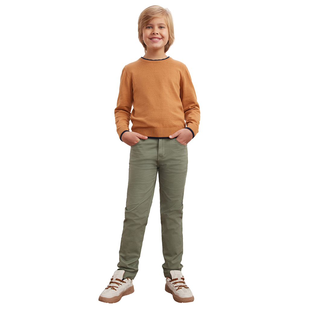 Olive Green Adjustable Outdoor Summer Denim Jeans for Boys, Ages 7-12 Years