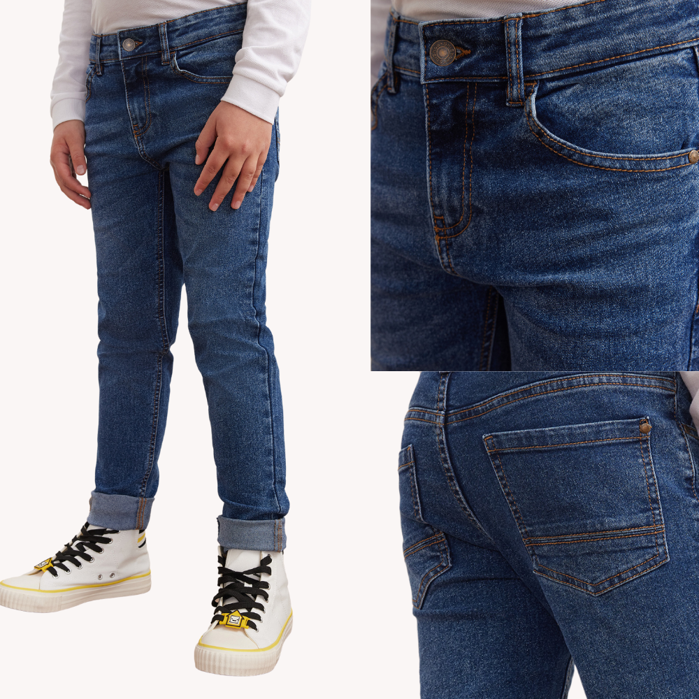 Boys Jeans Stretchable Denim Pants Adjustable Waistband Age 7 to 12 Years