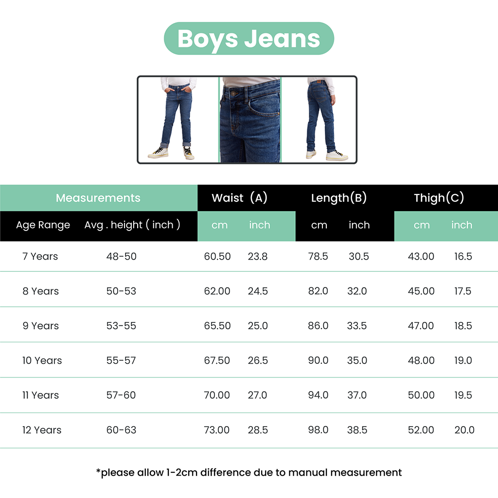 Boys Jeans Stretchable Denim Pants Adjustable Waistband Age 7 to 12 Years