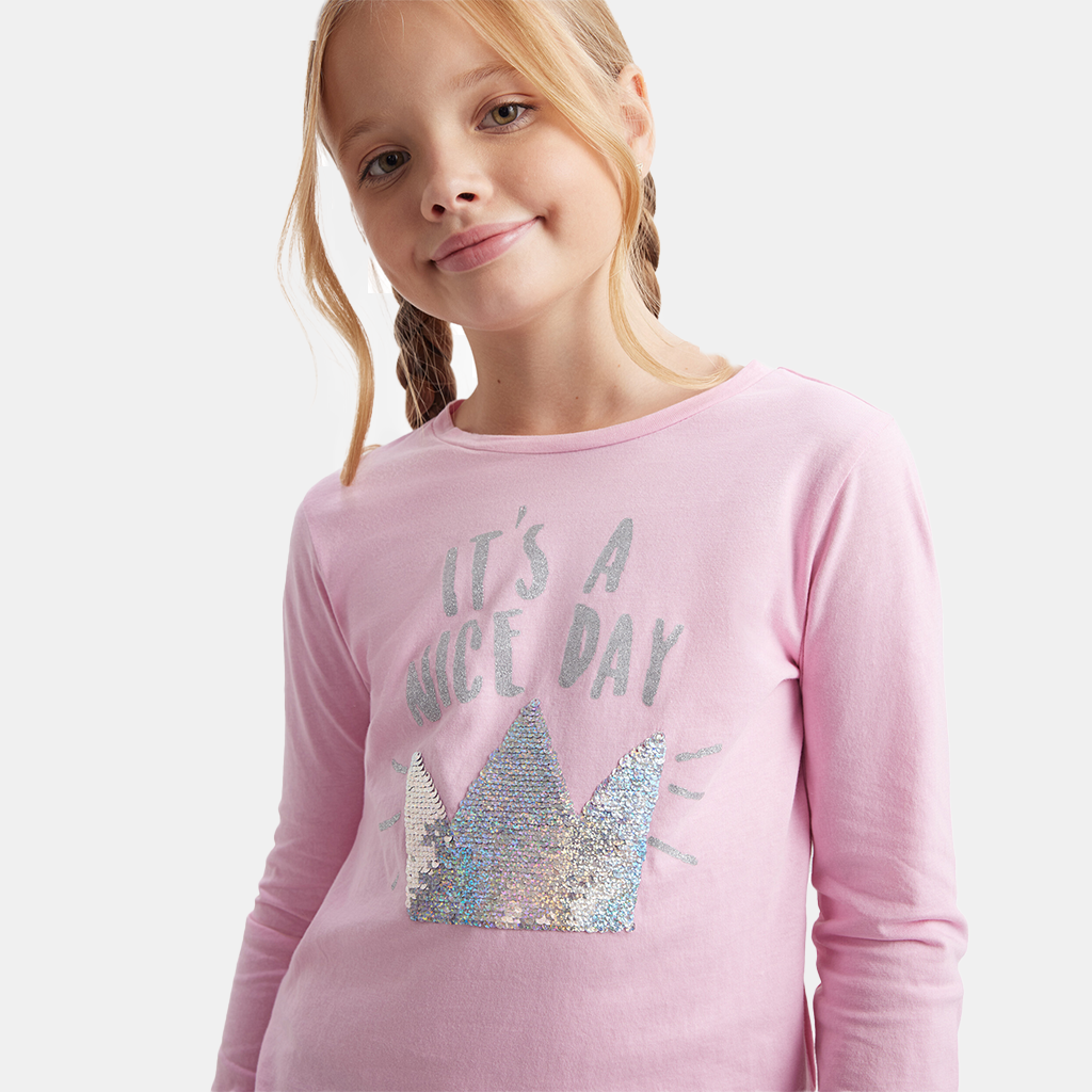 Girls' Long Sleeve Cotton Fashion T-Shirts Pink Age 7-12 Years