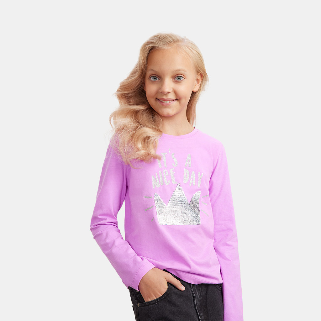 Stylish Cotton Long Sleeve Girls' Tee in Cerise for Ages 7-12 Years Kids' Top