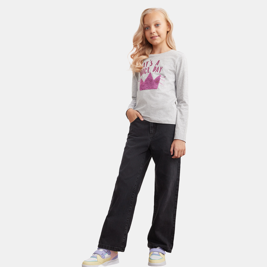 Girls T-Shirts Cotton Long Sleeve Fashion Kids Tee Tops 7-12Y, Grey, 6 Pack