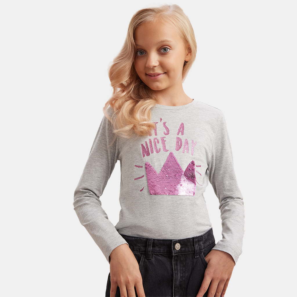 Girls T-Shirts Cotton Long Sleeve Fashion Kids Tee Tops 7-12Y, Grey, 18 Pack