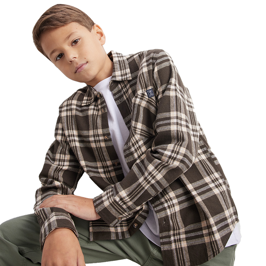 Boys Cotton Flannel Long Sleeve Casual Shirts Brushed Grey Check Pack of 7