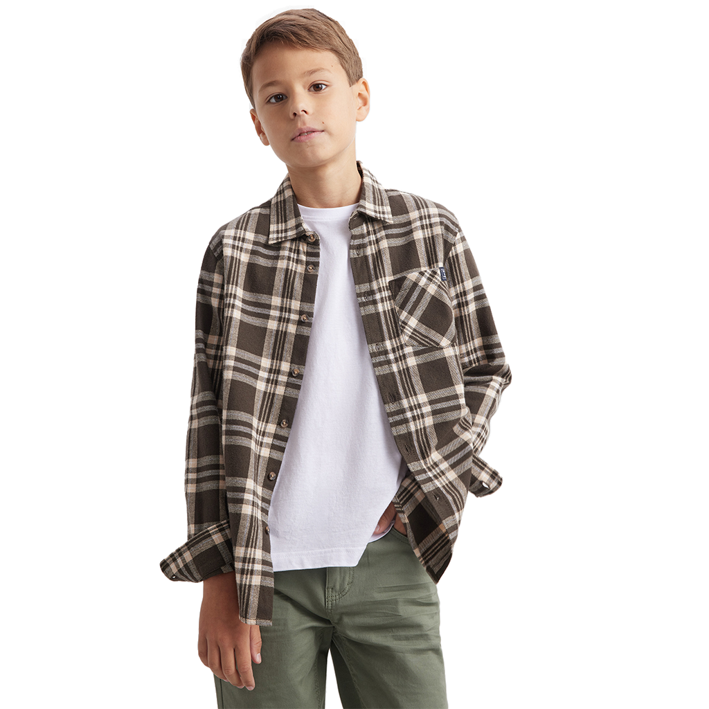 Boys Cotton Flannel Long Sleeve Casual Shirts Brushed Grey Check Pack of 7
