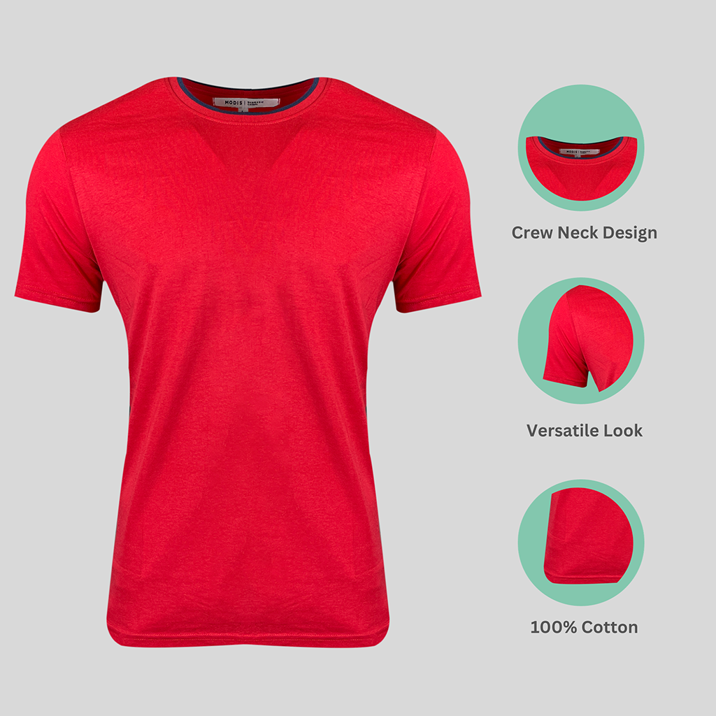 Mens Plain T-shirts Crew Neck Cotton Gym Casual Short Sleeve Red Pack of 18